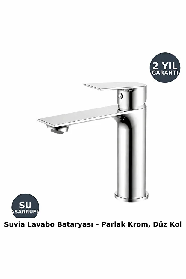 SUVİA Lavabo Bataryası Krom | Sıcak-Soğuk, Modern Tasarım, Düz Kollu